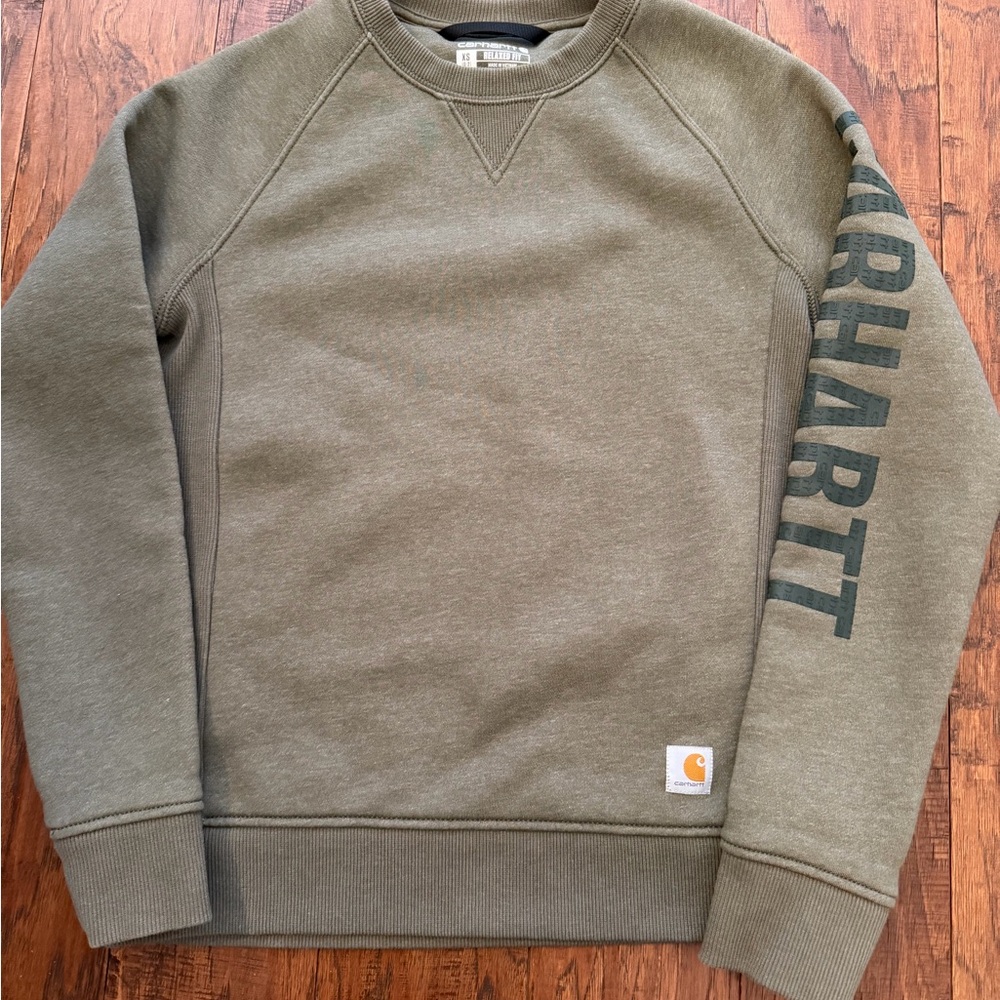 Carhartt Women's Relaxed
Fit Crewneck Logo Olive Sweatshirt - Picture 3 of 15